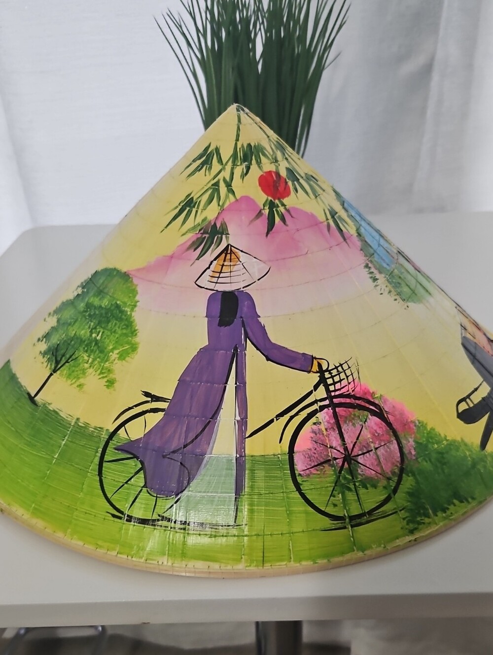 Hand-Painted Vietnamese Conical Hat | Bamboo | Asian Decor | Wall Art
